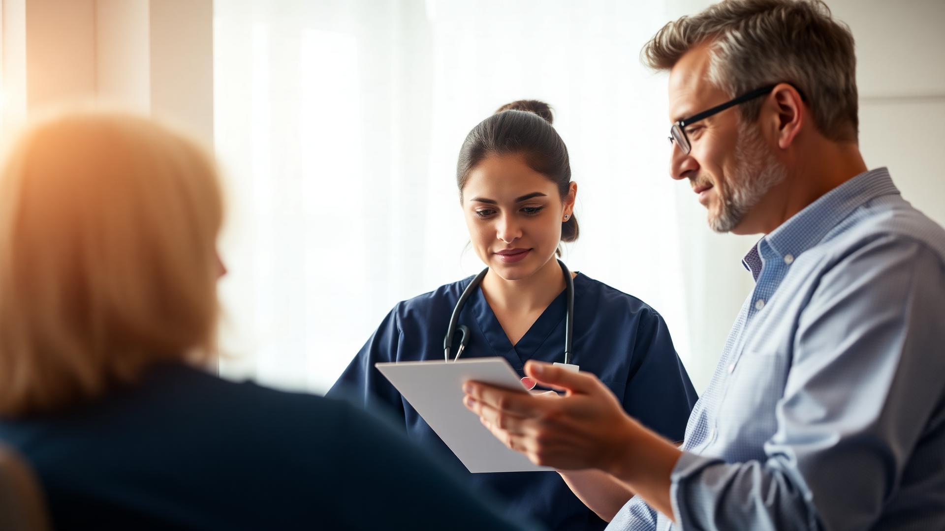 Healthcare professional reviewing information with a patient